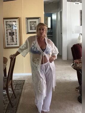 Two Piece See Threw White Lace Beach Cover Or Club Outfit OS Jacket 14/16 Bottom